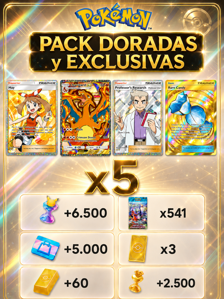 Pack Doradas y Exclusivas +541 Sobres 2/3 Doradas y 5 Exclusivas.