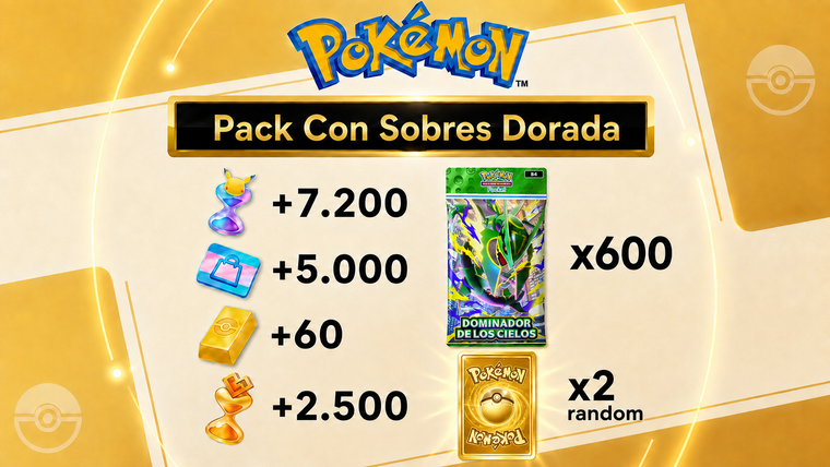 600 Sobres 2 CARTAS DORADAS RANDOM Pokémon TCG Pocket: 60 Lingotes - Cartas Ex Random